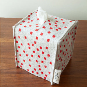 Tissue Box Cover | Red/Beige Wool
